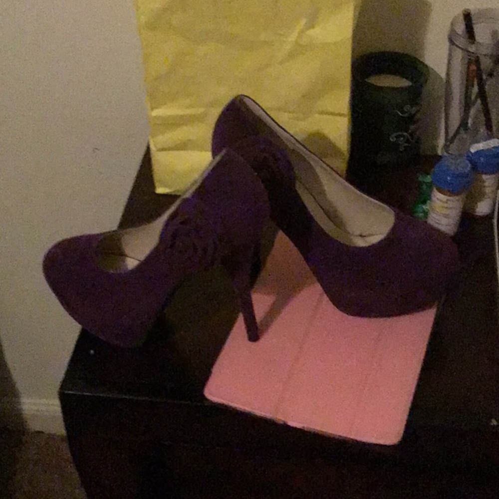 Purple velvet heels